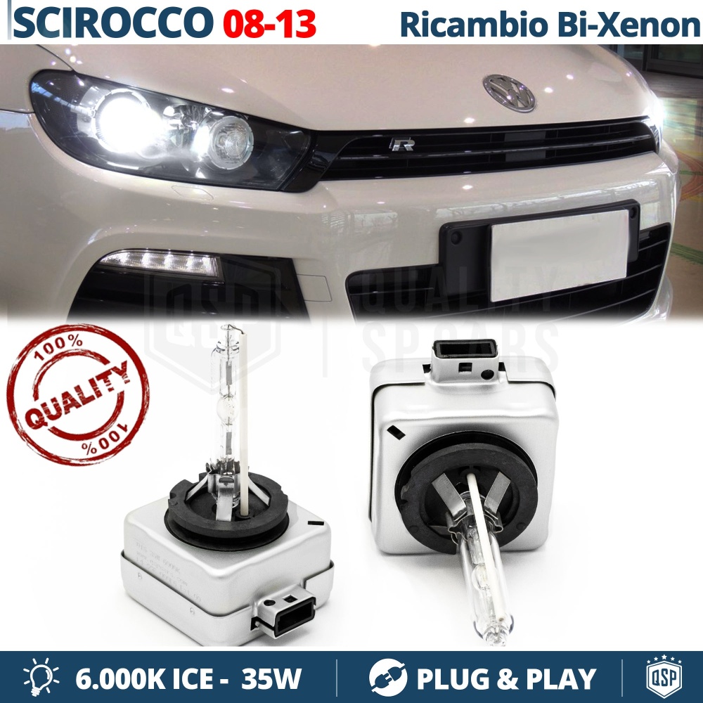 Coppia Lampadine di Ricambio Bi-Xenon D1S per VOLKSWAGEN SCIROCCO 3 08-14 Luci Bianco Ghiaccio 6000K 35W