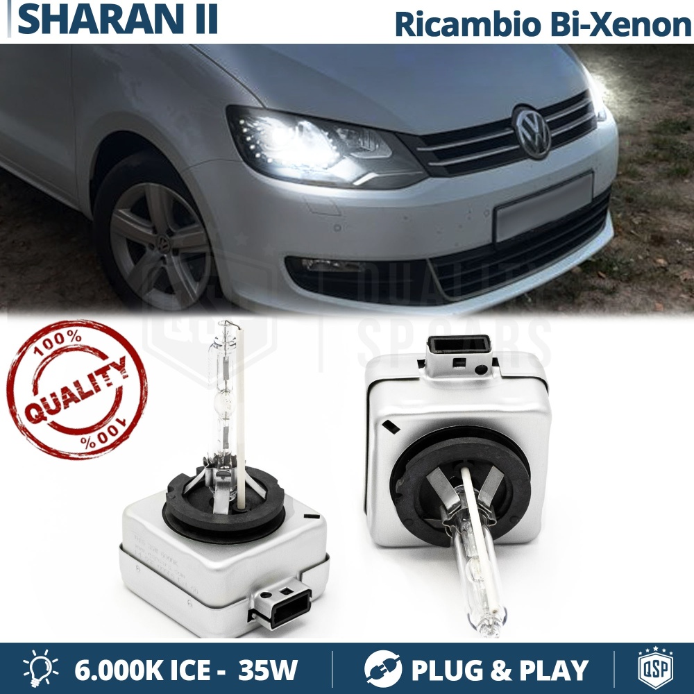 2x Bombillas Bi-Xenon D3S de Repuesto para VOLKSWAGEN SHARAN (7N) Luz 6.000K Blanco Frio Lámpara 35W