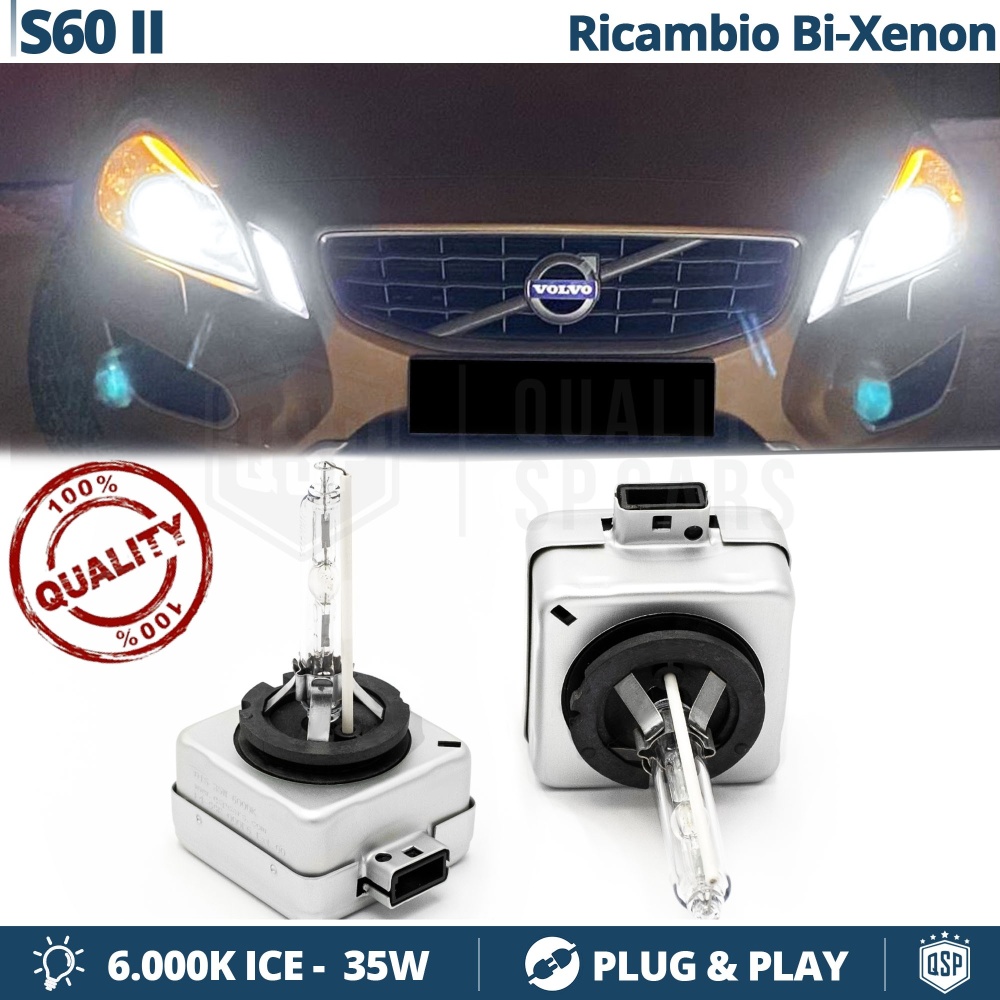 Coppia Lampadine di Ricambio Bi-Xenon D3S per VOLVO S60 II Luci Bianco Ghiaccio 6000K 35W