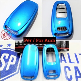 Metallic BLUE Hard Remote Key Cover for Audi A8 (D4/4H) PROTECTOR Shell Case in Thermal Abs