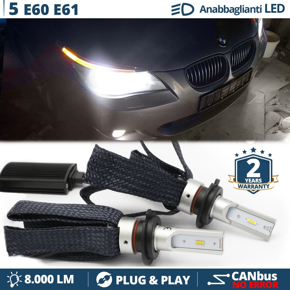 Kit LED H7 para BMW Serie 5 E60 E61 Luces de Cruce CANbus | 6500K Blanco Frío 8000LM