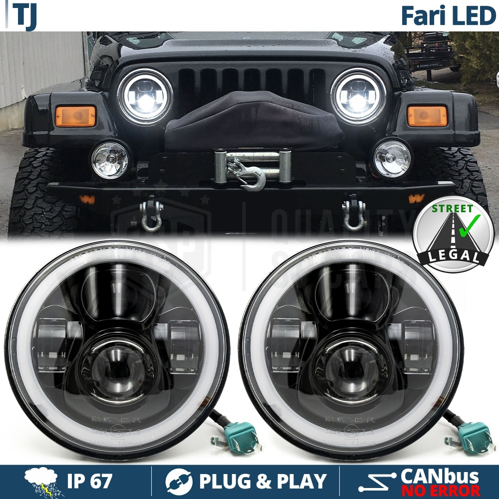 FAROS LED Angel Eyes para JEEP WRANGLER TJ, Luz Blanca 6500K | APROBADO FAROS LED Angel Eyes para JEEP WRANGLER TJ, Luz Blanca 6500K | APROBADO