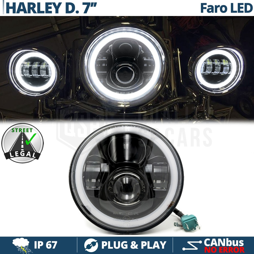 FARO LED 7'' para Motos HARLEY DAVIDSON, APROBADO | Luz Blanca 6500K ANGEL EYES