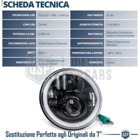 FARO LED 7'' para Motos HARLEY DAVIDSON, APROBADO | Luz Blanca 6500K ANGEL EYES