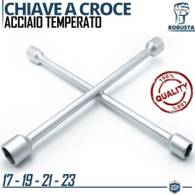 LLAVE CRUZADA para Ruedas de Coche Profesional en ACERO Templado | Tornillos 17 - 19 - 21 - 23