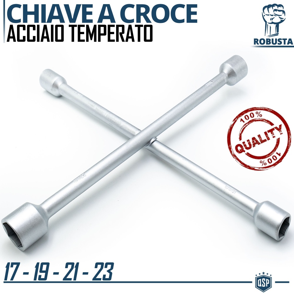 LLAVE CRUZADA para Ruedas de Coche Profesional en ACERO Templado | Tornillos 17 - 19 - 21 - 23