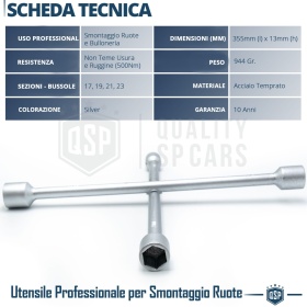 Professional CROSS KEY Suitable for for LANCIA Wheels | in Hardened STEEL | Bolts 17 - 19 - 21 - 23