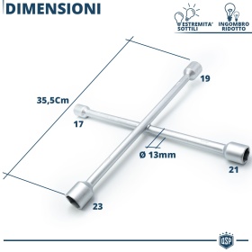 Professional CROSS KEY Suitable for for LANCIA Wheels | in Hardened STEEL | Bolts 17 - 19 - 21 - 23