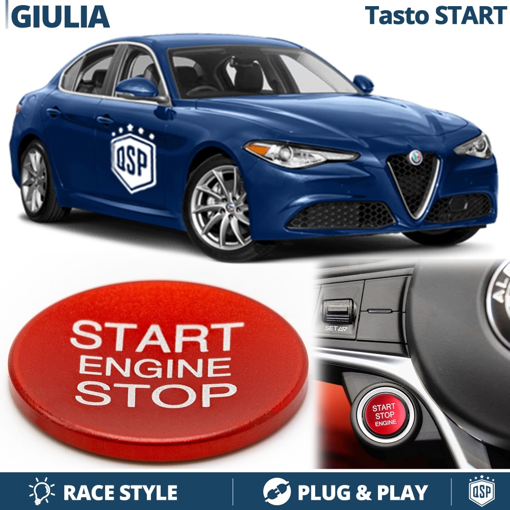 Botón START STOP Rojo para Alfa Giulia | Pulsador Adhesivo Arranque Motor en ALUMINIO Botón START STOP Rojo para Alfa Giulia | Pulsador Adhesivo Arranque Motor en ALUMINIO