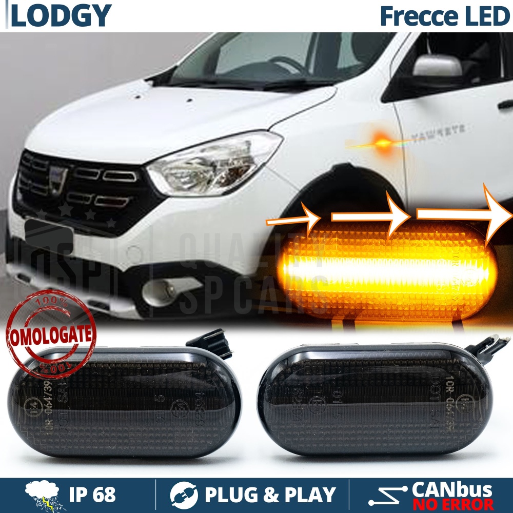 X2 Intermitentes LED para Dacia LODGY Secuenciales Homologados, Lente Negra, CANbus No Error X2 Intermitentes LED para Dacia LODGY Secuenciales Homologados, Lente Negra, CANbus No Error