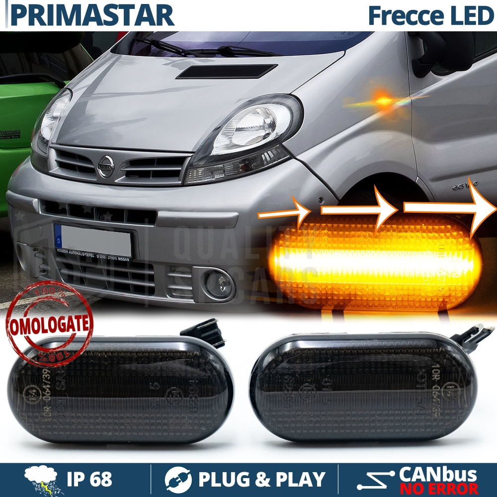 X2 Intermitentes LED para Nissan PRIMASTAR 1 Secuenciales Homologados, Lente Negra, CANbus No Error X2 Intermitentes LED para Nissan PRIMASTAR 1 Secuenciales Homologados, Lente Negra, CANbus No Error