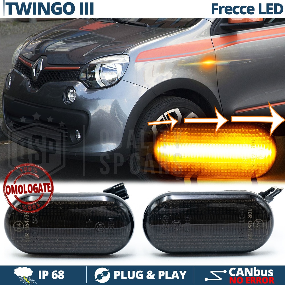 X2 Intermitentes LED para Renault TWINGO 3 Secuenciales Homologados, Lente Negra, CANbus No Error X2 Intermitentes LED para Renault TWINGO 3 Secuenciales Homologados, Lente Negra, CANbus No Error