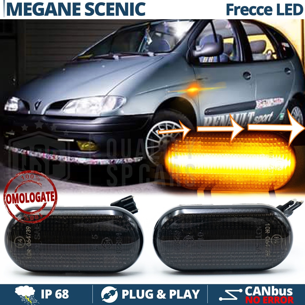 X2 Intermitentes LED para Renault MEGANE SCENIC Secuenciales Homologados, Lente Negra, CANbus No Error X2 Intermitentes LED para Renault MEGANE SCENIC Secuenciales Homologados, Lente Negra, CANbus No Error