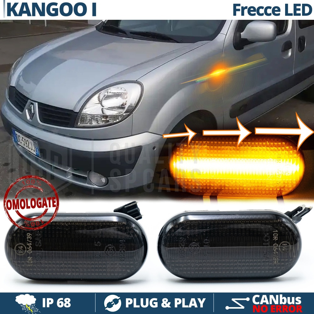 X2 Intermitentes LED para Renault KANGOO 1 Secuenciales Homologados, Lente Negra, CANbus No Error X2 Intermitentes LED para Renault KANGOO 1 Secuenciales Homologados, Lente Negra, CANbus No Error