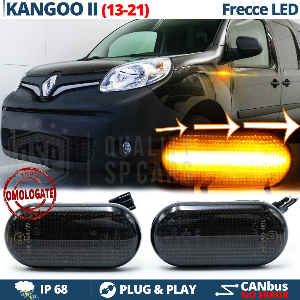X2 Intermitentes LED para Renault KANGOO 2 (13-21) Secuenciales Homologados, Lente Negra, CANbus No Error X2 Intermitentes LED para Renault KANGOO 2 (13-21) Secuenciales Homologados, Lente Negra, CANbus No Error