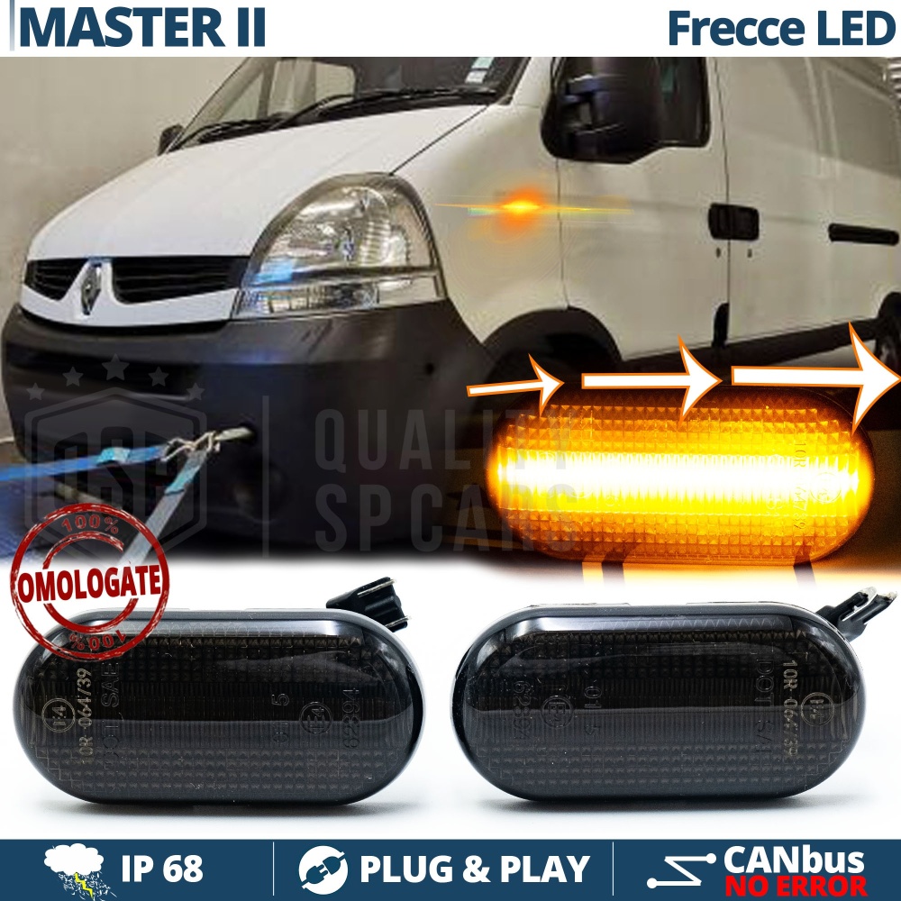 X2 Intermitentes LED para Renault MASTER 2 Secuenciales Homologados, Lente Negra, CANbus No Error X2 Intermitentes LED para Renault MASTER 2 Secuenciales Homologados, Lente Negra, CANbus No Error