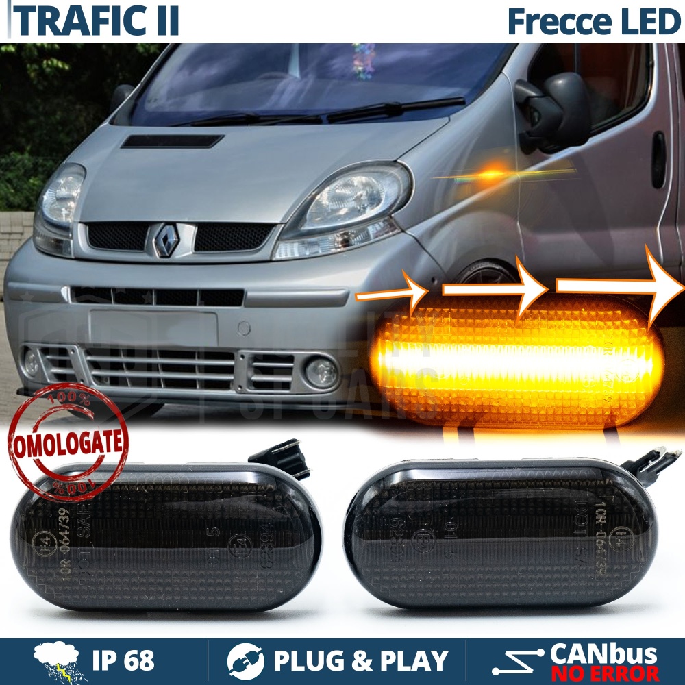 X2 Intermitentes LED para Renault TRAFIC 2 Secuenciales Homologados, Lente Negra, CANbus No Error X2 Intermitentes LED para Renault TRAFIC 2 Secuenciales Homologados, Lente Negra, CANbus No Error