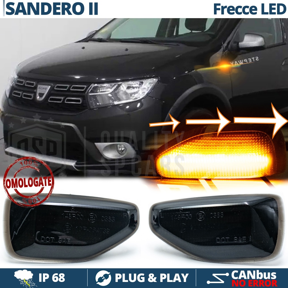 X2 Intermitentes LED para Dacia SANDERO 2, Secuenciales Homologados, Lente Negra, CANbus No Error X2 Intermitentes LED para Dacia SANDERO 2, Secuenciales Homologados, Lente Negra, CANbus No Error