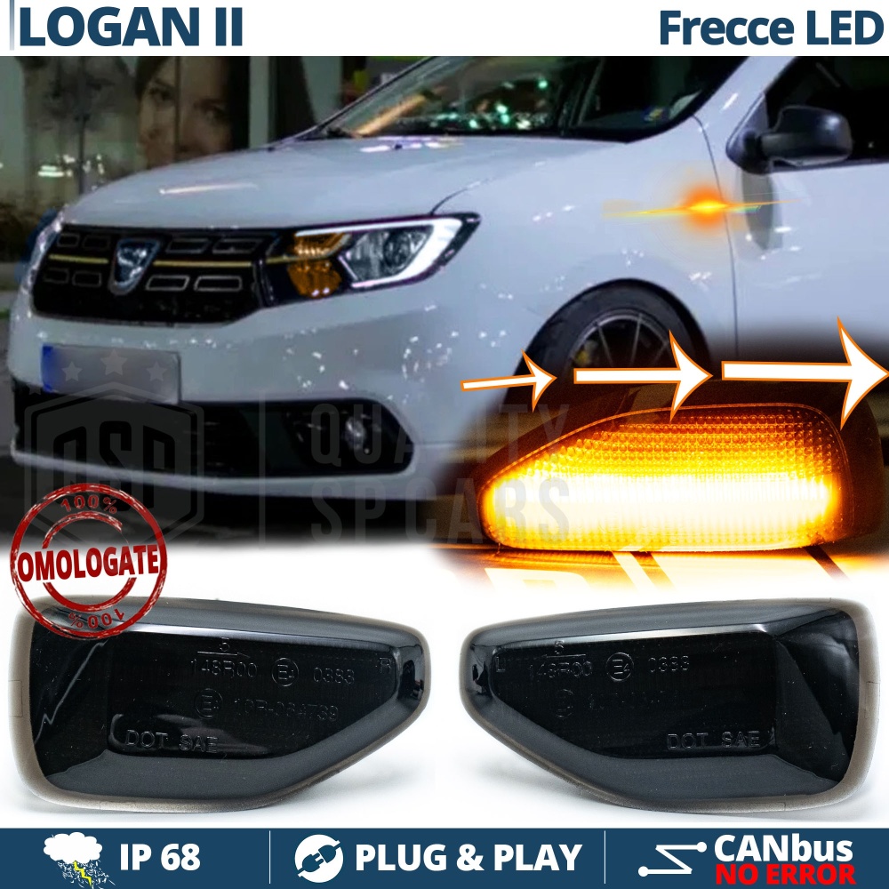 X2 Intermitentes LED para Dacia LOGAN 2, Secuenciales Homologados, Lente Negra, CANbus No Error X2 Intermitentes LED para Dacia LOGAN 2, Secuenciales Homologados, Lente Negra, CANbus No Error