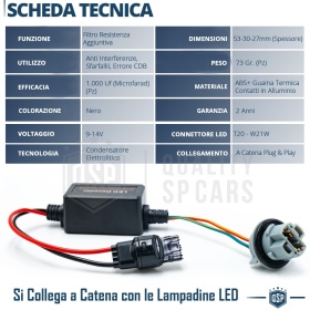 X1 Resistencia CANbus T20 W21W para Bombillas Led | Decoddificador Anti Error, Anti Parpadeo