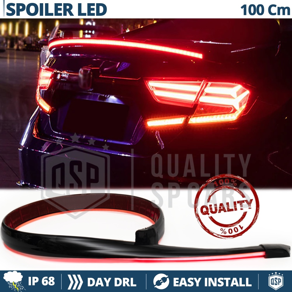 SPOILER LED Trasero Adhesivo Universal, NEGRO | Alerón Maletero Techo 100Cm