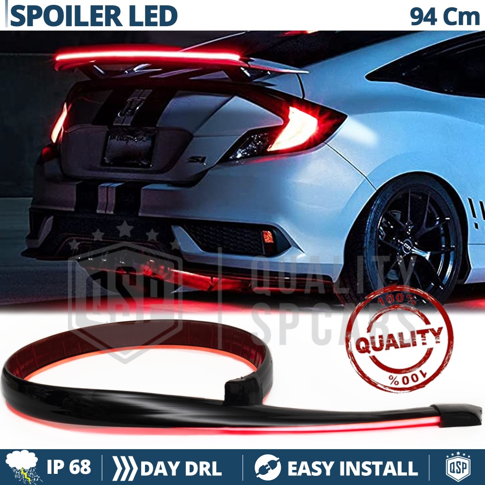 SPOILER LED Trasero Adhesivo Universal, NEGRO | Alerón Maletero Techo 94Cm