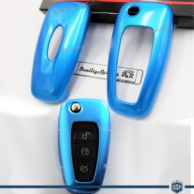 Funda Rígida Llave Mando Azul Metalizado para Ford Mondeo IV (Phase 2) Carcasa Protectora en Abs Térmico