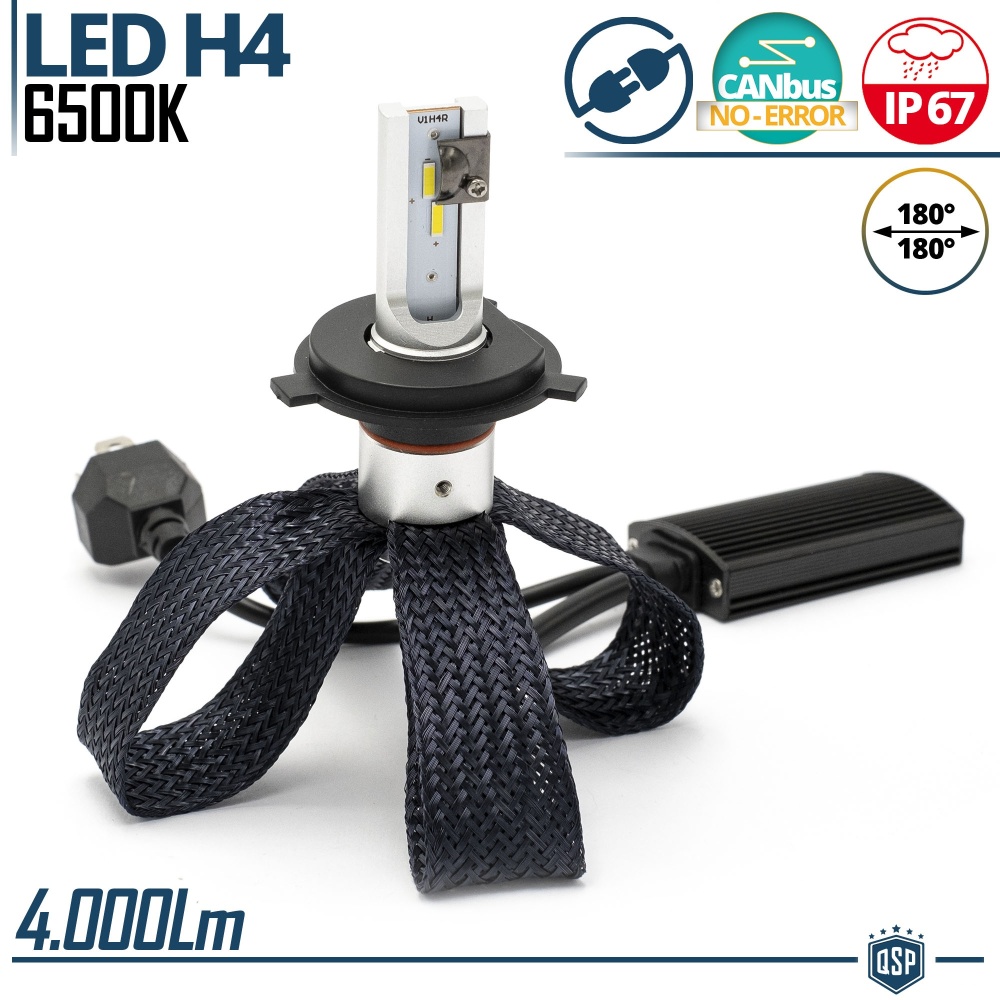 1 Bombilla LED H4 CANbus Plug & Play | NEW ANILLO AJUSTABLE | Conversión de Halógena H4 a LED | 6500K Blanco Frío 4000LM