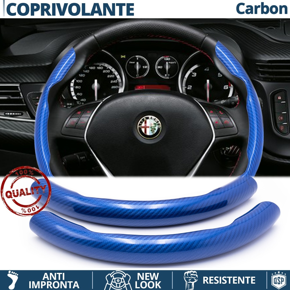 FUNDA VOLANTE para Alfa Romeo, Efecto FIBRA DE CARBONO Azul Deportivo FINO Antideslizante FUNDA VOLANTE para Alfa Romeo, Efecto FIBRA DE CARBONO Azul Deportivo FINO Antideslizante