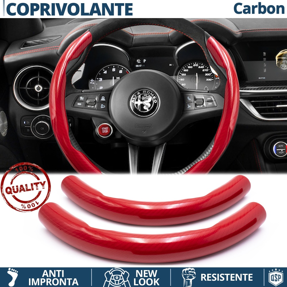 FUNDA VOLANTE para Alfa Romeo, Efecto FIBRA DE CARBONO Rojo Deportivo FINO Antideslizante FUNDA VOLANTE para Alfa Romeo, Efecto FIBRA DE CARBONO Rojo Deportivo FINO Antideslizante