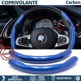 FUNDA VOLANTE para Bmw, Efecto FIBRA DE CARBONO Azul Deportivo FINO Antideslizante