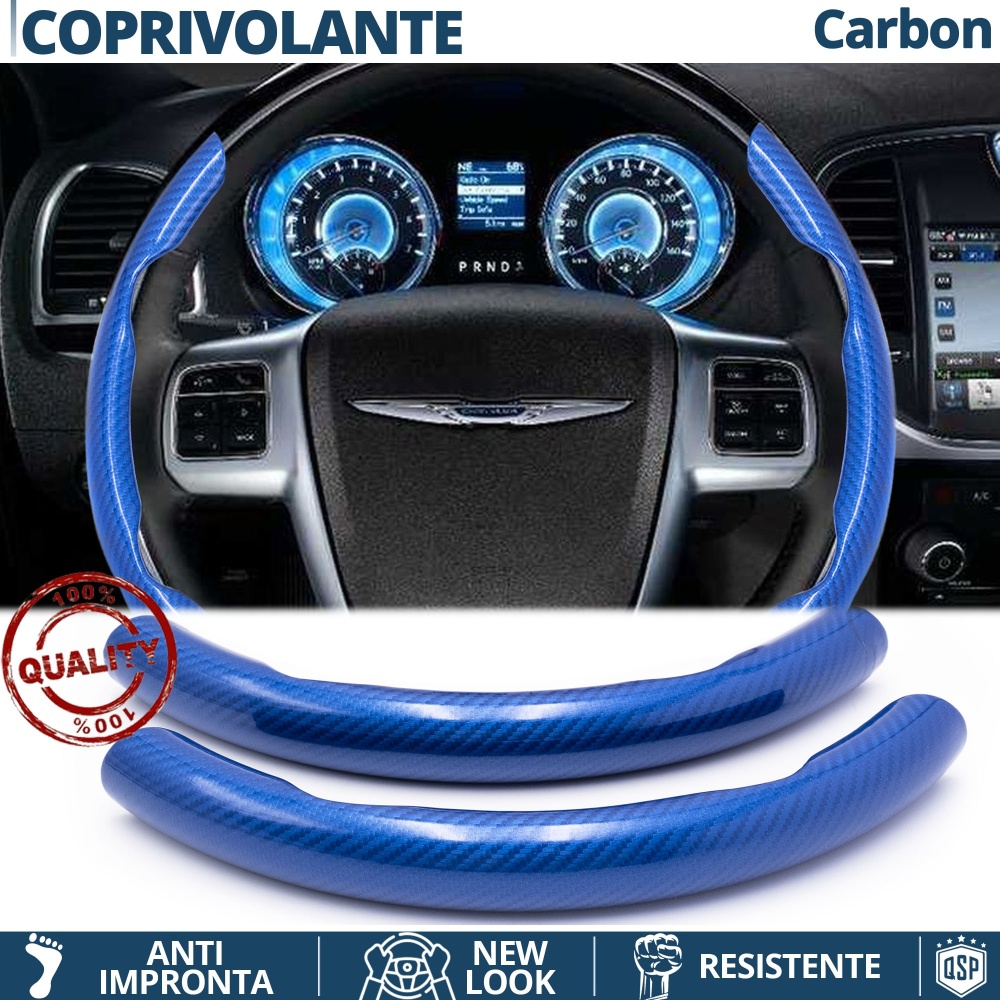 FUNDA VOLANTE para Chrysler, Efecto FIBRA DE CARBONO Azul Deportivo FINO Antideslizante FUNDA VOLANTE para Chrysler, Efecto FIBRA DE CARBONO Azul Deportivo FINO Antideslizante