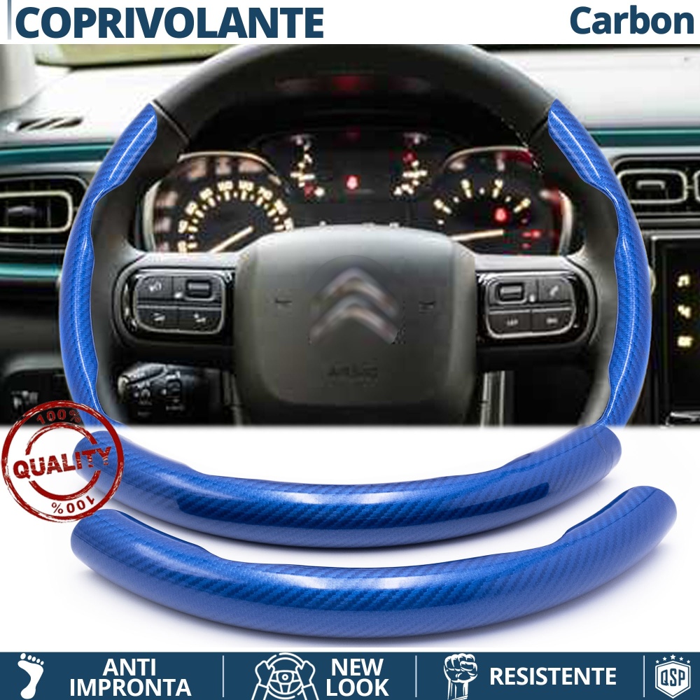 FUNDA VOLANTE para Citroen, Efecto FIBRA DE CARBONO Azul Deportivo FINO Antideslizante FUNDA VOLANTE para Citroen, Efecto FIBRA DE CARBONO Azul Deportivo FINO Antideslizante