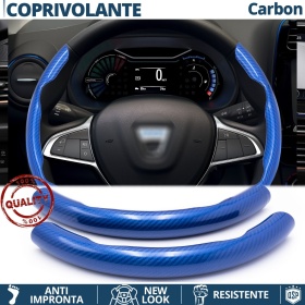 FUNDA VOLANTE para Dacia, Efecto FIBRA DE CARBONO Azul Deportivo FINO Antideslizante