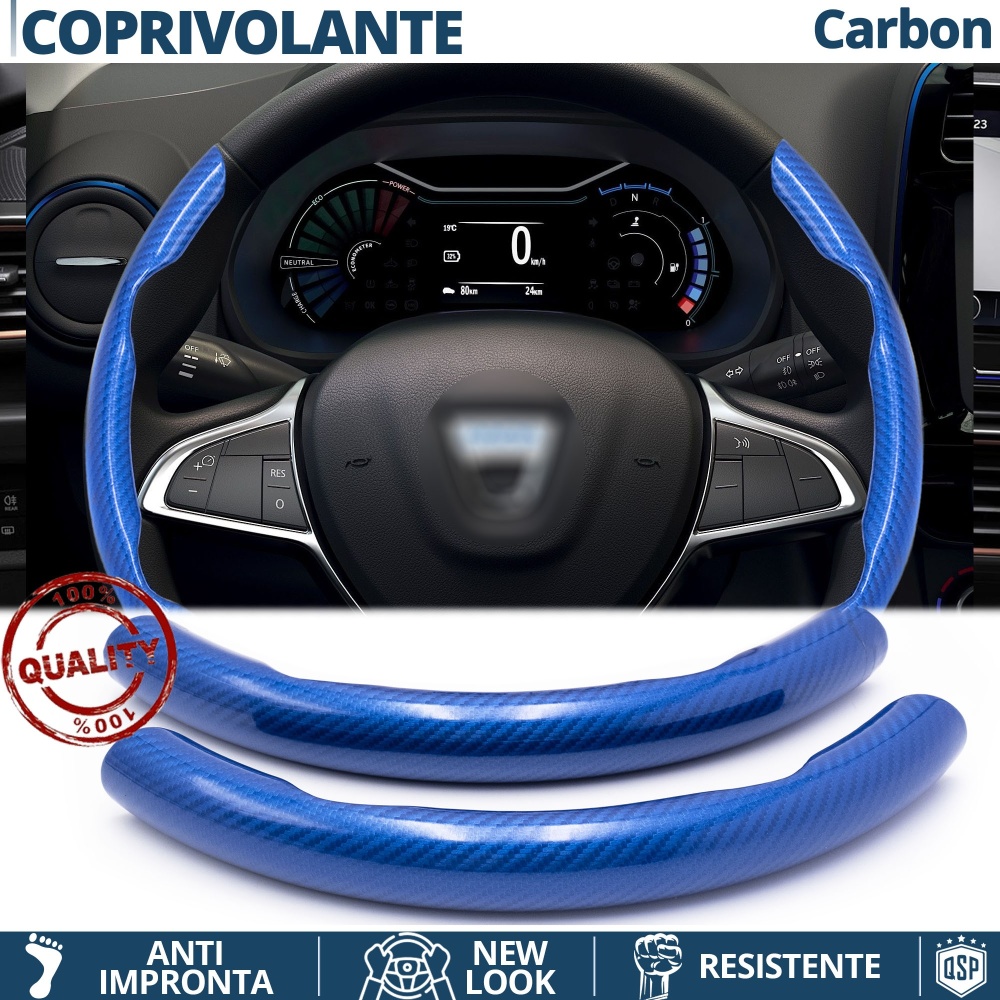 FUNDA VOLANTE para Dacia, Efecto FIBRA DE CARBONO Azul Deportivo FINO Antideslizante FUNDA VOLANTE para Dacia, Efecto FIBRA DE CARBONO Azul Deportivo FINO Antideslizante