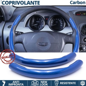 STEERING WHEEL COVER Blue for Daewoo, Carbon Fiber Effect THIN Non-Slip