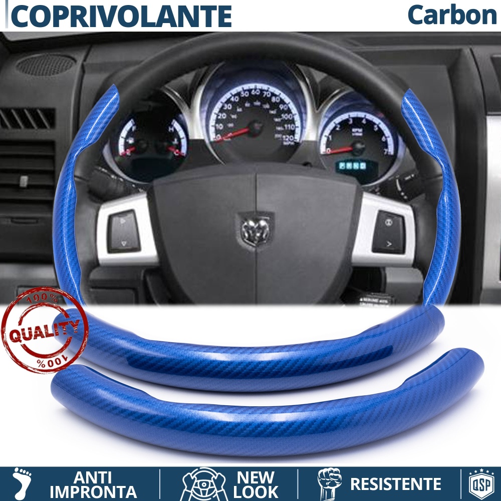 FUNDA VOLANTE para Dodge, Efecto FIBRA DE CARBONO Azul Deportivo FINO Antideslizante FUNDA VOLANTE para Dodge, Efecto FIBRA DE CARBONO Azul Deportivo FINO Antideslizante
