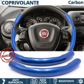 FUNDA VOLANTE para Fiat, Efecto FIBRA DE CARBONO Azul Deportivo FINO Antideslizante
