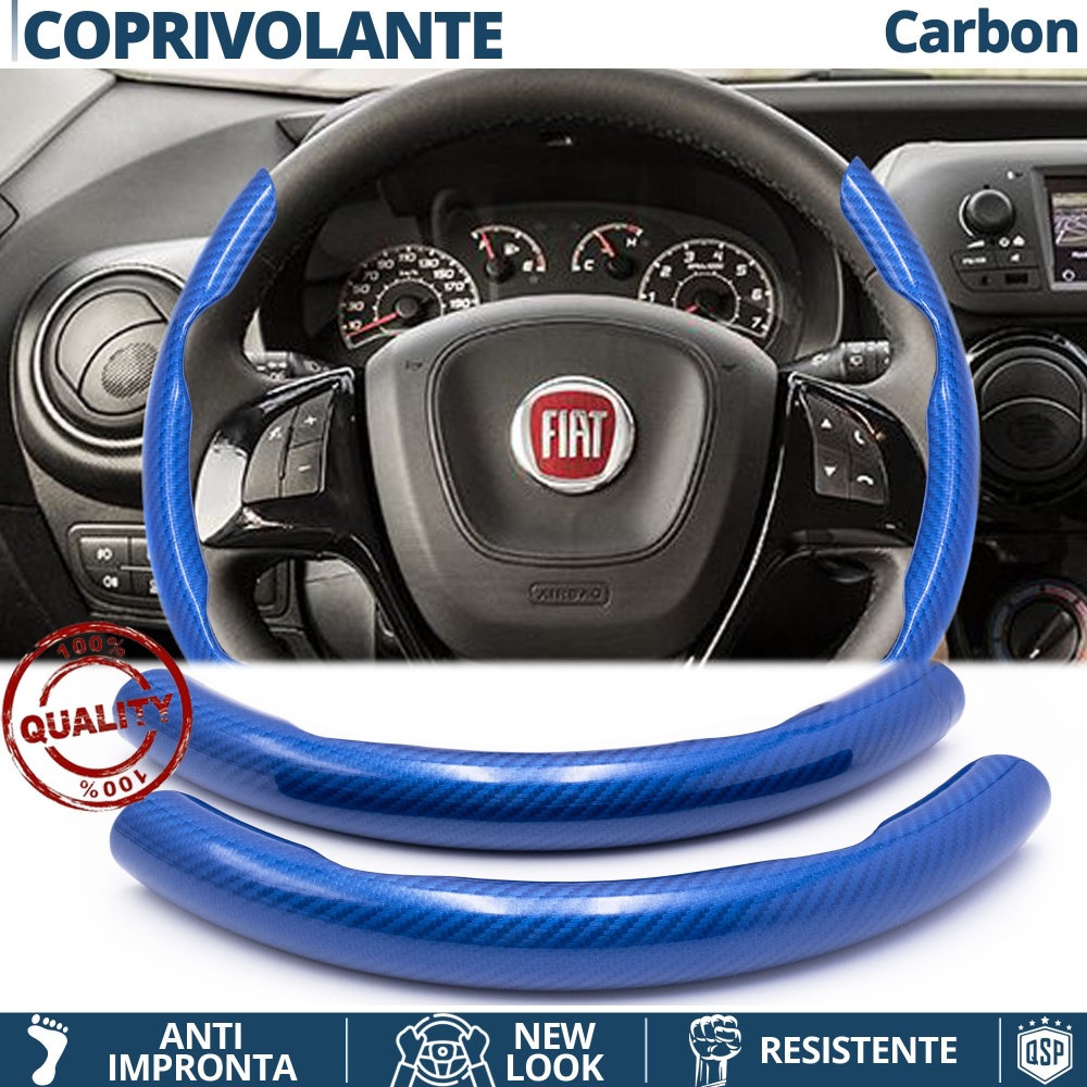 FUNDA VOLANTE para Fiat, Efecto FIBRA DE CARBONO Azul Deportivo FINO Antideslizante FUNDA VOLANTE para Fiat, Efecto FIBRA DE CARBONO Azul Deportivo FINO Antideslizante