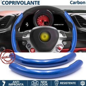 FUNDA VOLANTE para Ferrari, Efecto FIBRA DE CARBONO Azul Deportivo FINO Antideslizante