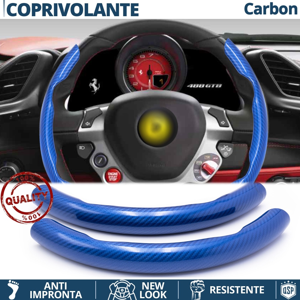 FUNDA VOLANTE para Ferrari, Efecto FIBRA DE CARBONO Azul Deportivo FINO Antideslizante FUNDA VOLANTE para Ferrari, Efecto FIBRA DE CARBONO Azul Deportivo FINO Antideslizante