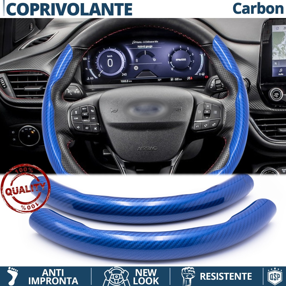 FUNDA VOLANTE para Ford, Efecto FIBRA DE CARBONO Azul Deportivo FINO Antideslizante FUNDA VOLANTE para Ford, Efecto FIBRA DE CARBONO Azul Deportivo FINO Antideslizante