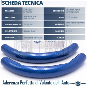 FUNDA VOLANTE para Ford, Efecto FIBRA DE CARBONO Azul Deportivo FINO Antideslizante