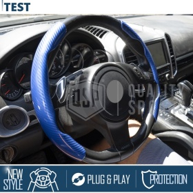 FUNDA VOLANTE para Ford, Efecto FIBRA DE CARBONO Azul Deportivo FINO Antideslizante