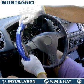 FUNDA VOLANTE para Ford, Efecto FIBRA DE CARBONO Azul Deportivo FINO Antideslizante