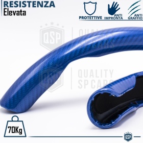FUNDA VOLANTE para Ford, Efecto FIBRA DE CARBONO Azul Deportivo FINO Antideslizante