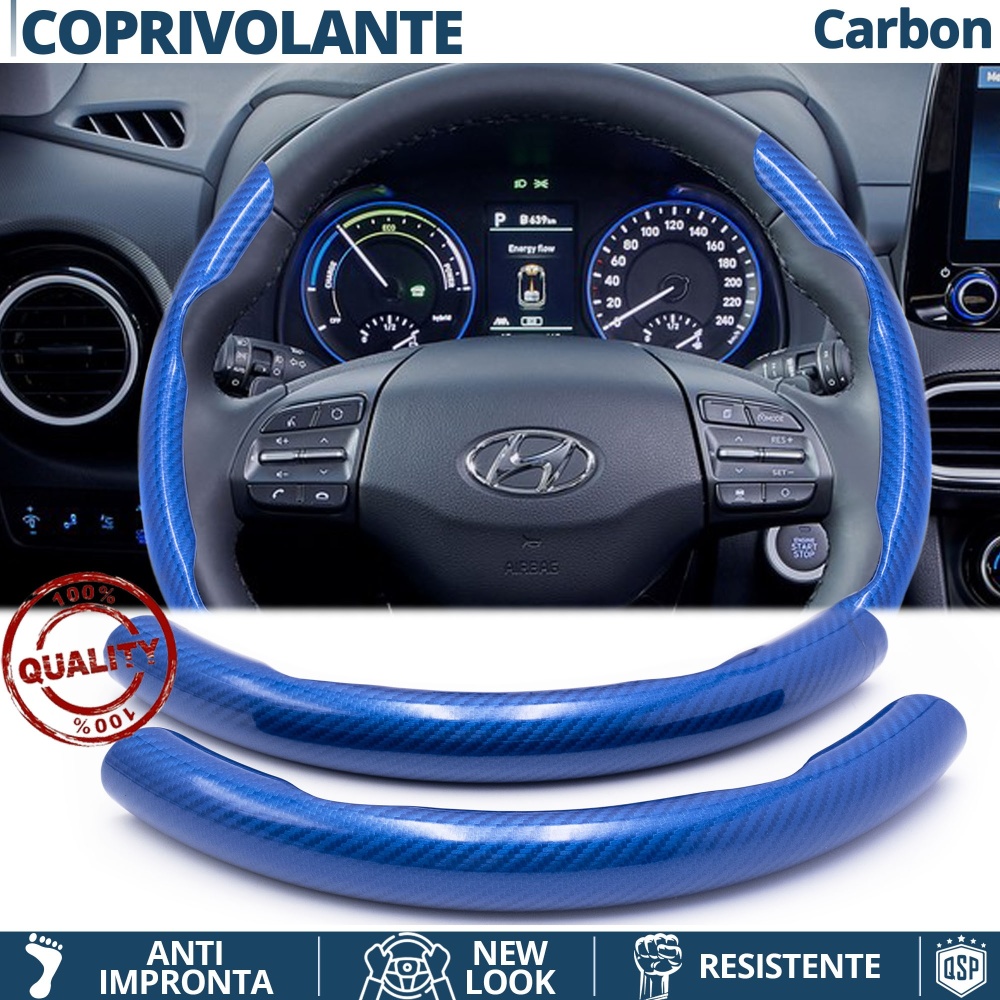 FUNDA VOLANTE para Hyundai, Efecto FIBRA DE CARBONO Azul Deportivo FINO Antideslizante FUNDA VOLANTE para Hyundai, Efecto FIBRA DE CARBONO Azul Deportivo FINO Antideslizante