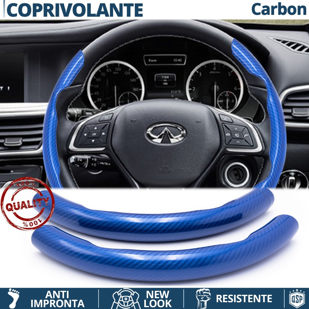 FUNDA VOLANTE para Infiniti, Efecto FIBRA DE CARBONO Azul Deportivo FINO Antideslizante FUNDA VOLANTE para Infiniti, Efecto FIBRA DE CARBONO Azul Deportivo FINO Antideslizante