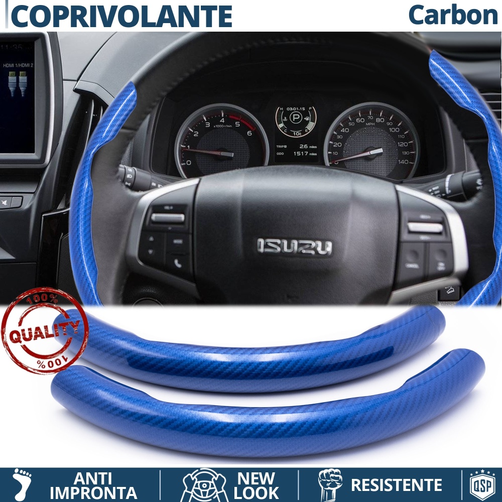 FUNDA VOLANTE para Isuzu, Efecto FIBRA DE CARBONO Azul Deportivo FINO Antideslizante FUNDA VOLANTE para Isuzu, Efecto FIBRA DE CARBONO Azul Deportivo FINO Antideslizante