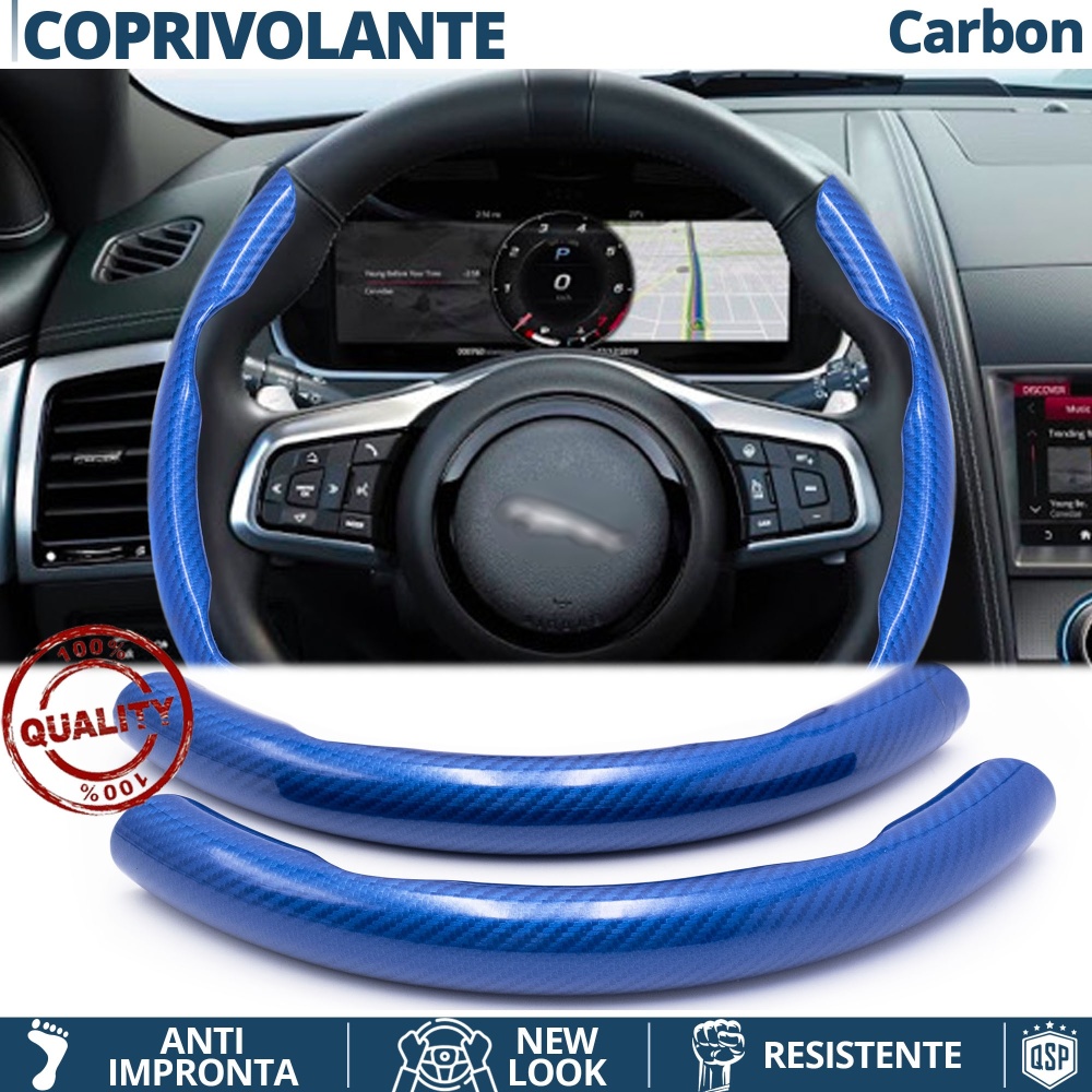 FUNDA VOLANTE para Jaguar, Efecto FIBRA DE CARBONO Azul Deportivo FINO Antideslizante FUNDA VOLANTE para Jaguar, Efecto FIBRA DE CARBONO Azul Deportivo FINO Antideslizante